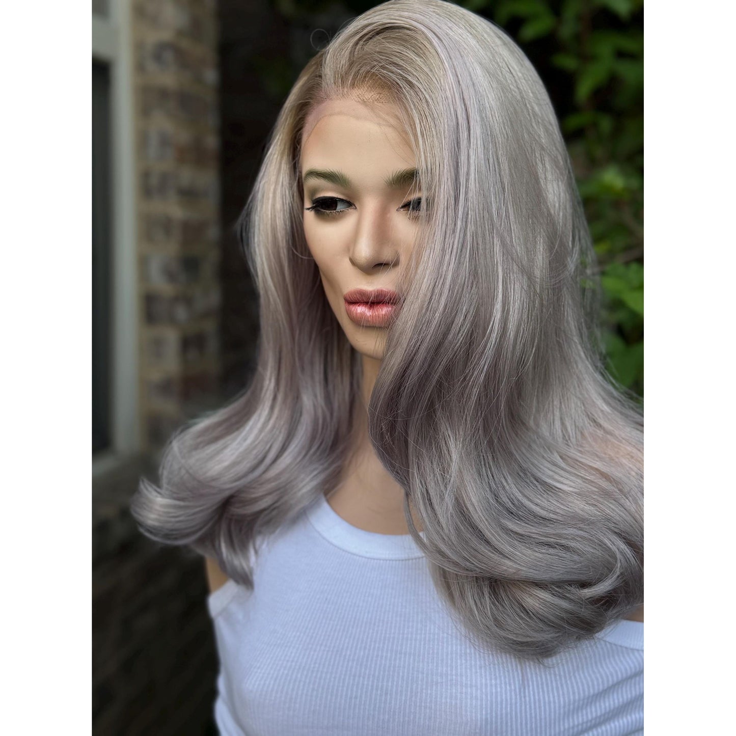 STORMI Cloudy Grey Hints of Misty Purple Fog Balayage Wig, Blonde Lace Front, 13x6 Hand-Tied, Human Hair Blend