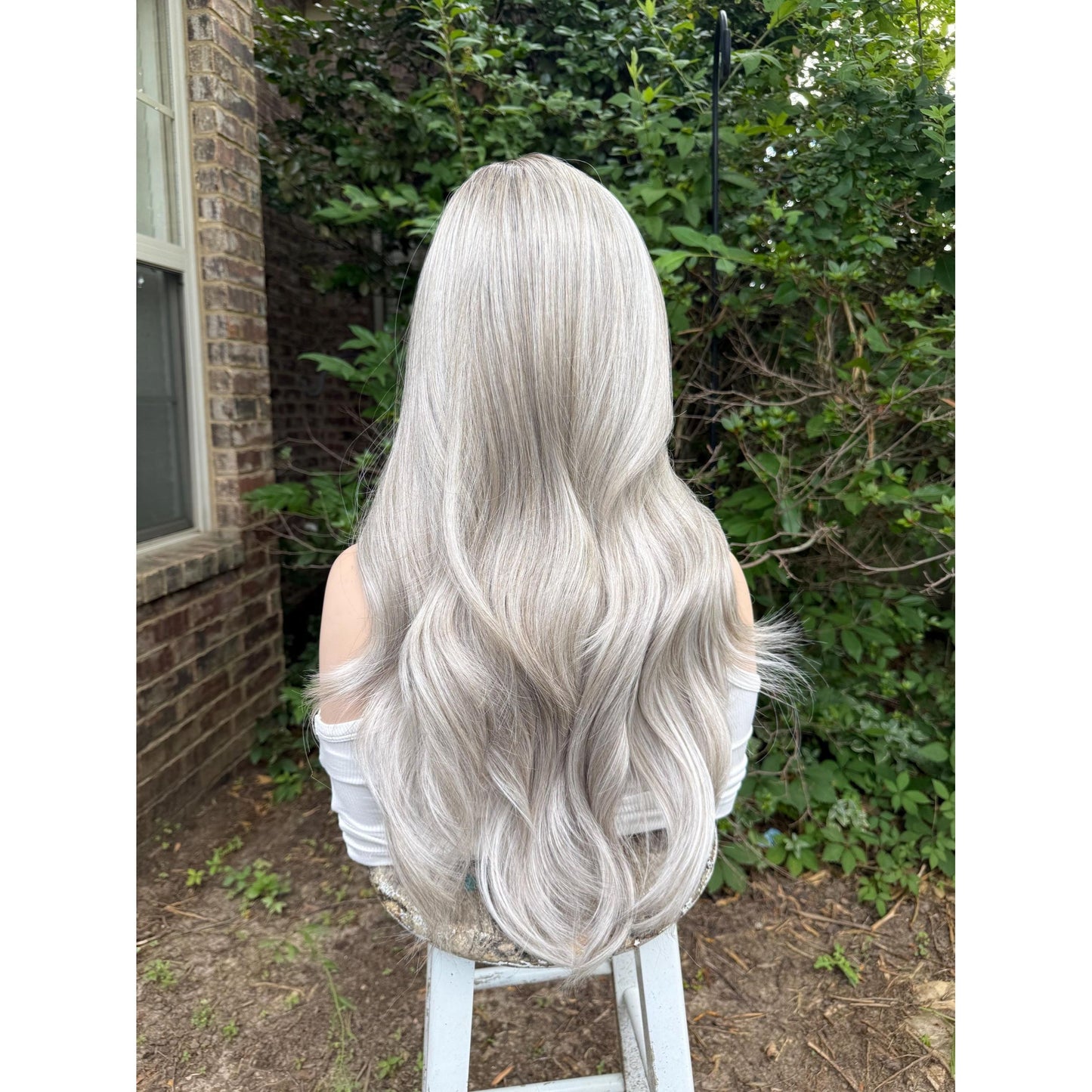 MINERVA Ashy Silver Blonde Smoke & Mirrors Balayage Wig, Lace Front, 13x4 Hand-Tied, Human Hair Blend