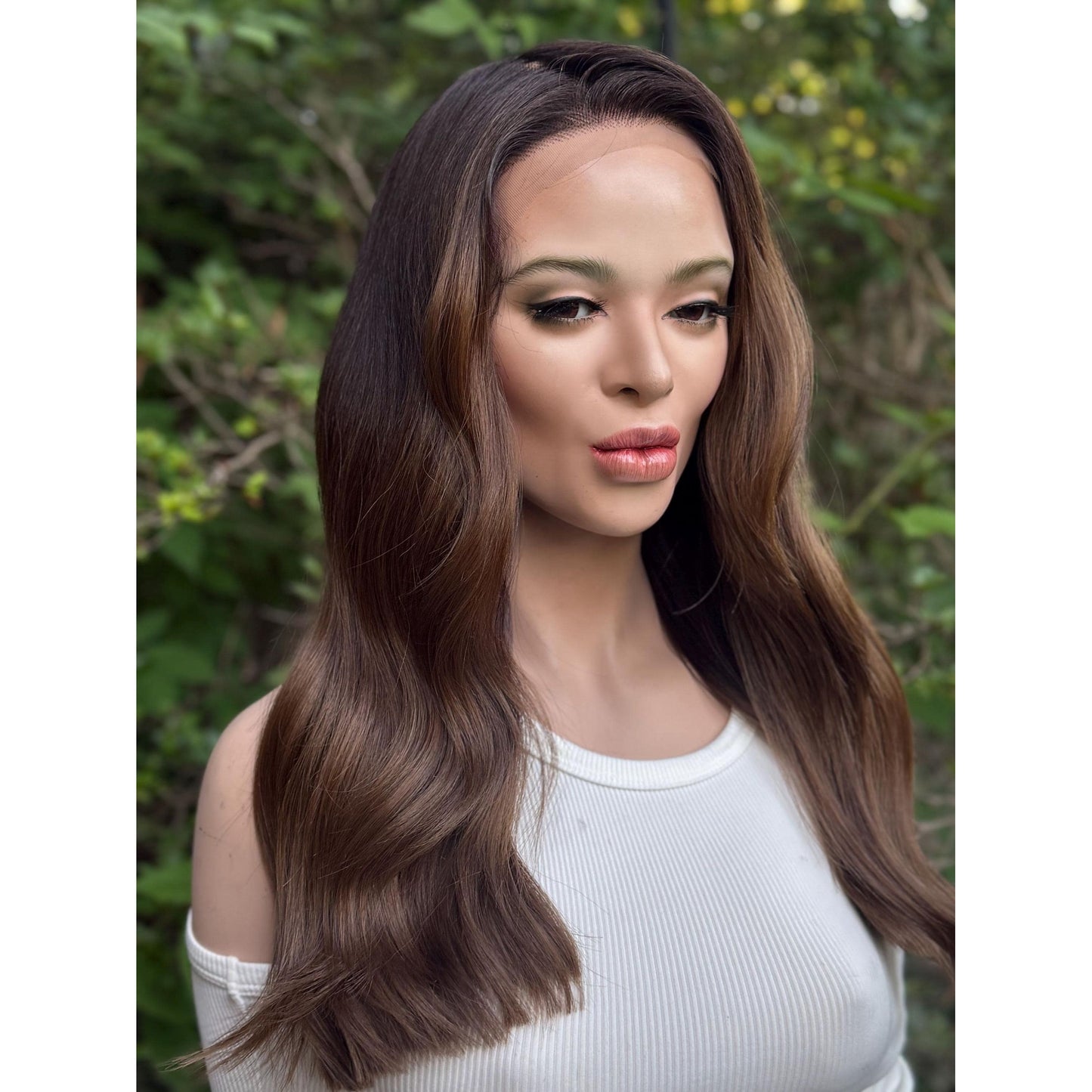 EMERY High Contrast Brown Toffee Melt Blonde Balayage Wig, Lace Front, 13x6 Hand-Tied, Human Hair Blend
