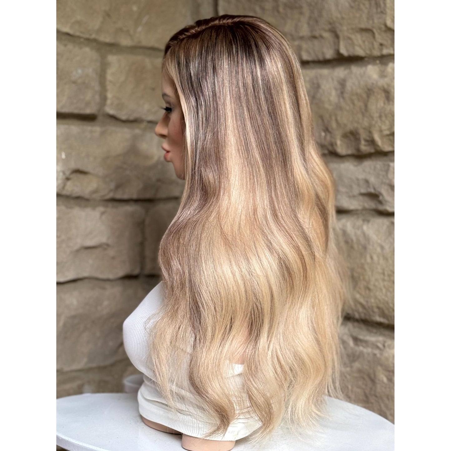 PAIGE Creamy Vanilla Blonde Wig | Ash Brown Soft Natural Roots | HD Invisible Transparent Lace Front | Blond with Balayage | 100% Human Hair, Custom Made to Order