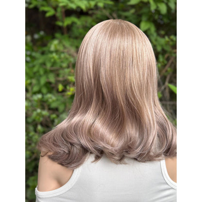 TEMPEST 13” Human Hair Blend Wig: Light Almond Blonde Purple Mauve Balayage Curls 13x4 Lace