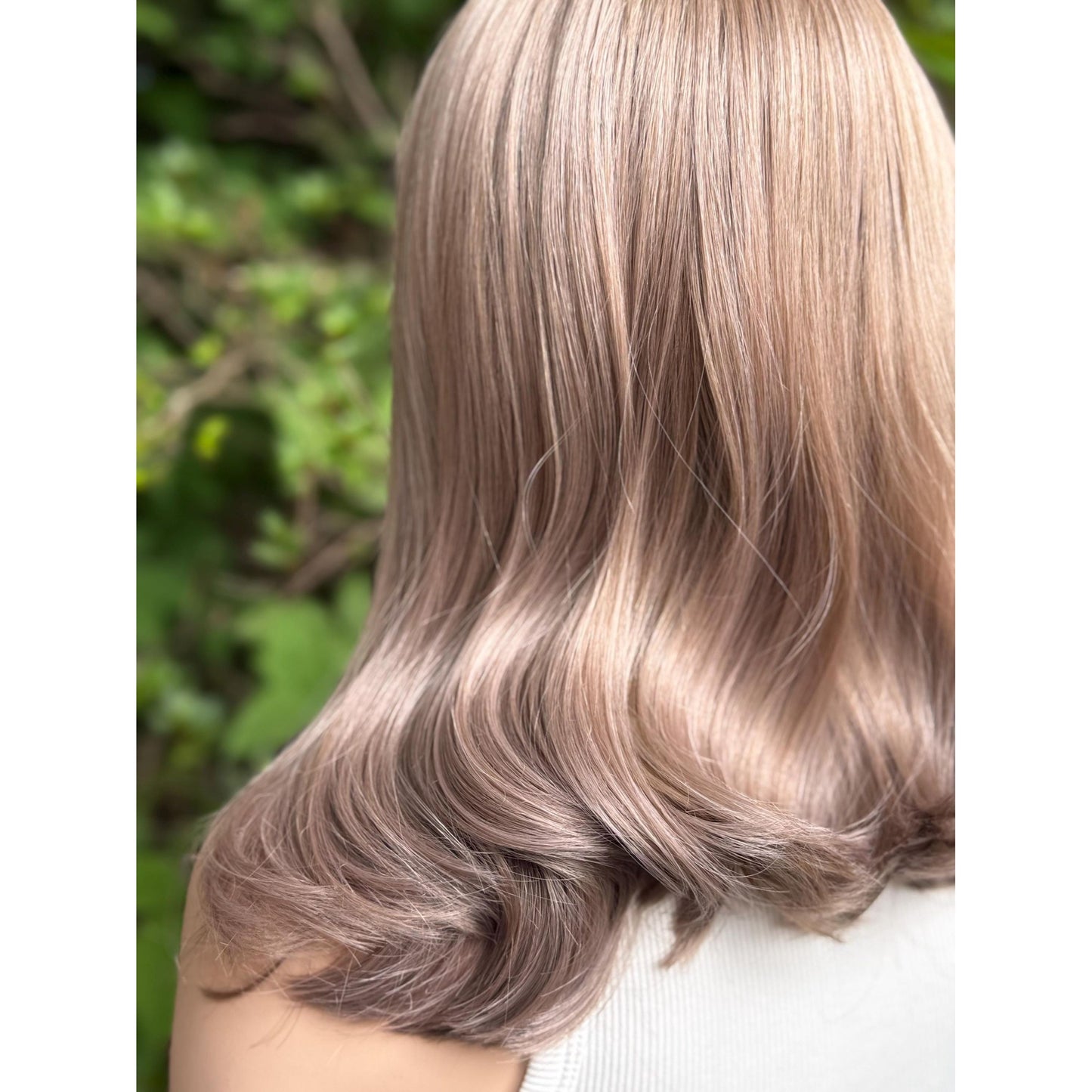 TEMPEST 13” Human Hair Blend Wig: Light Almond Blonde Purple Mauve Balayage Curls 13x4 Lace