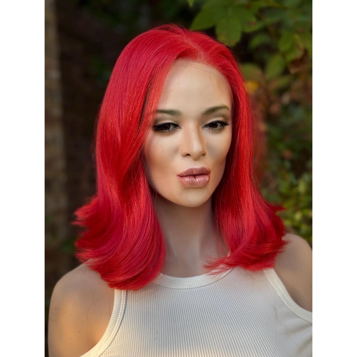 Fiery Fire Red Soft Flipped Human Hair Blend Lace Front Wig Hand-Tied Lace Top
