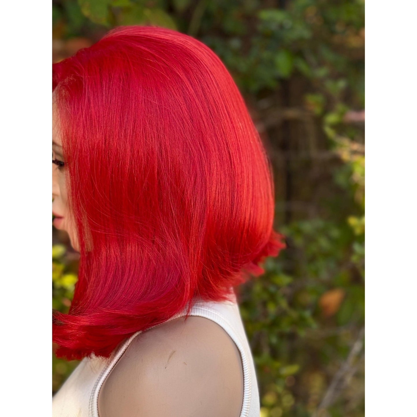 Fiery Fire Red Soft Flipped Human Hair Blend Lace Front Wig Hand-Tied Lace Top