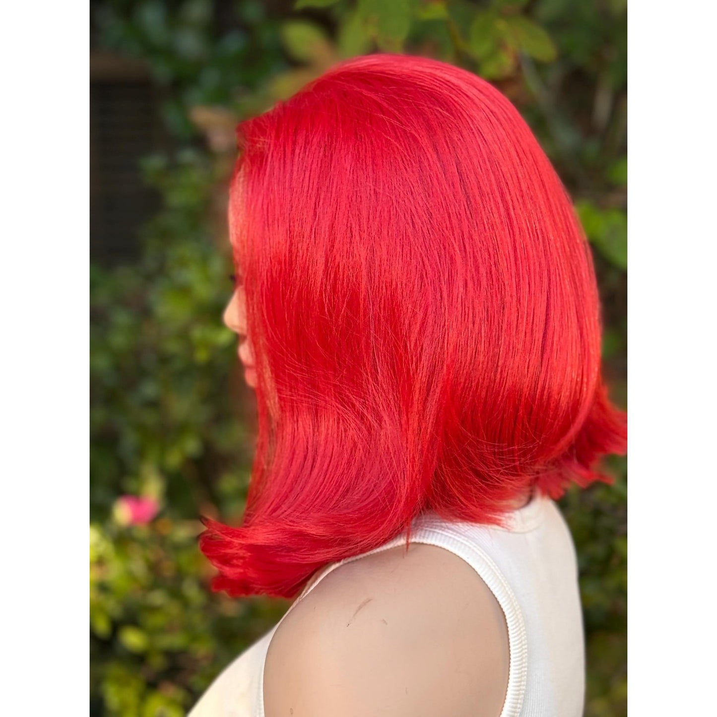 Fiery Fire Red Soft Flipped Human Hair Blend Lace Front Wig Hand-Tied Lace Top