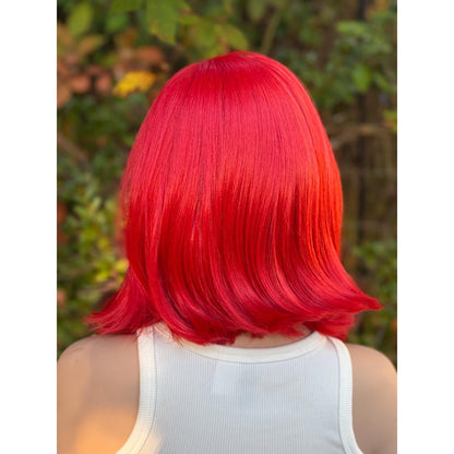 Fiery Fire Red Soft Flipped Human Hair Blend Lace Front Wig Hand-Tied Lace Top