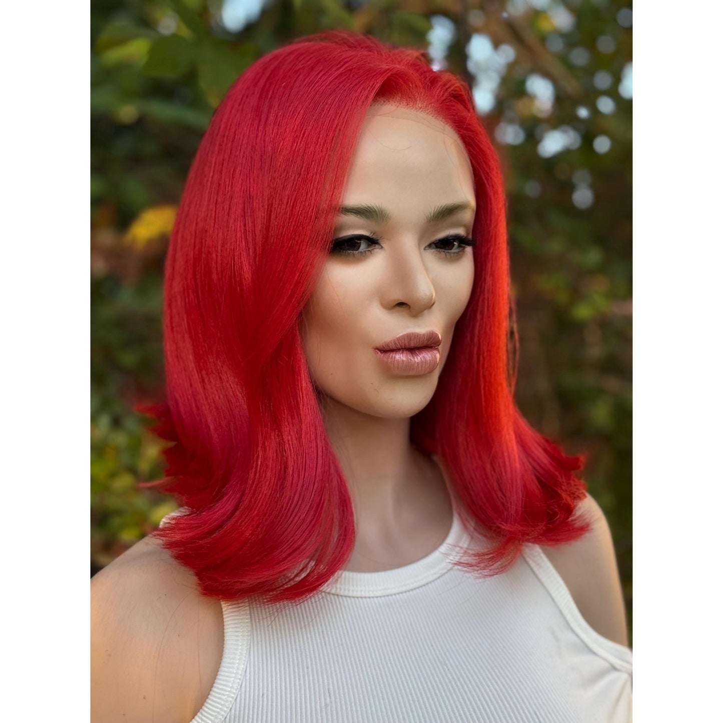 Fiery Fire Red Soft Flipped Human Hair Blend Lace Front Wig Hand-Tied Lace Top