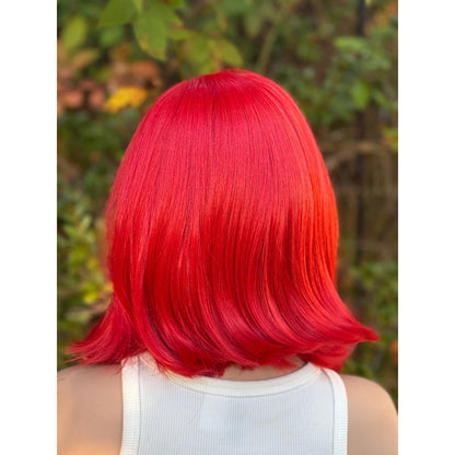 Fiery Fire Red Soft Flipped Human Hair Blend Lace Front Wig Hand-Tied Lace Top