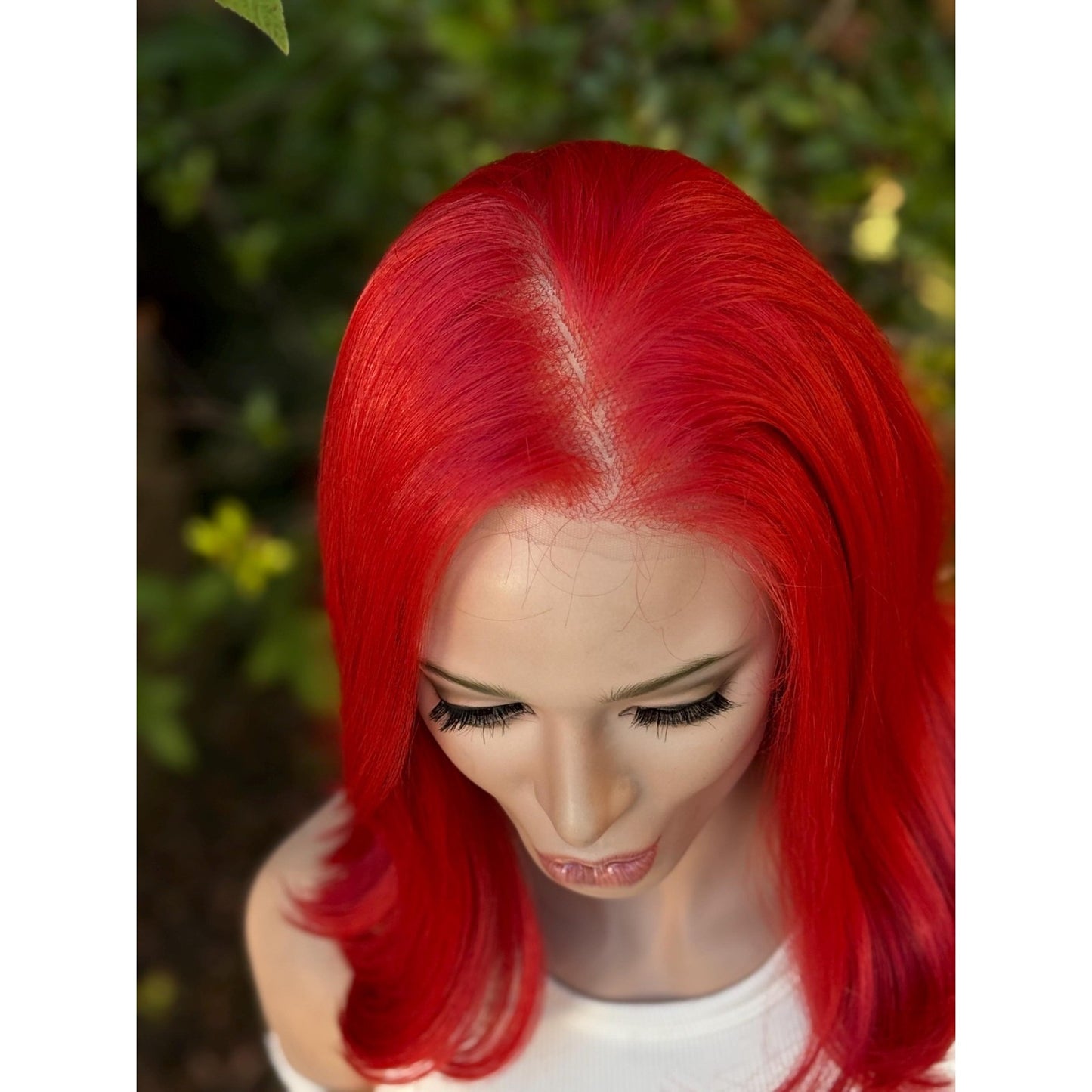 Fiery Fire Red Soft Flipped Human Hair Blend Lace Front Wig Hand-Tied Lace Top