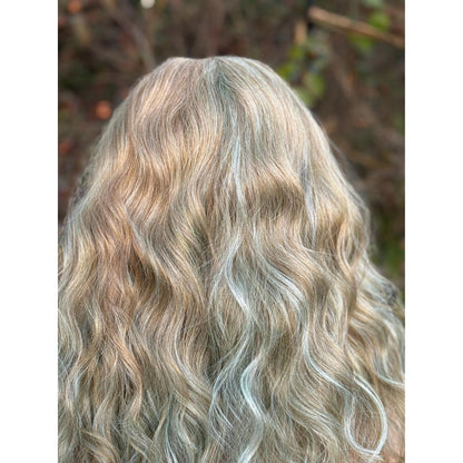 AZURE Blonde Cyan Blue Balayage Wig, Lace Front, 13x6 Hand-Tied, Human Hair Blend
