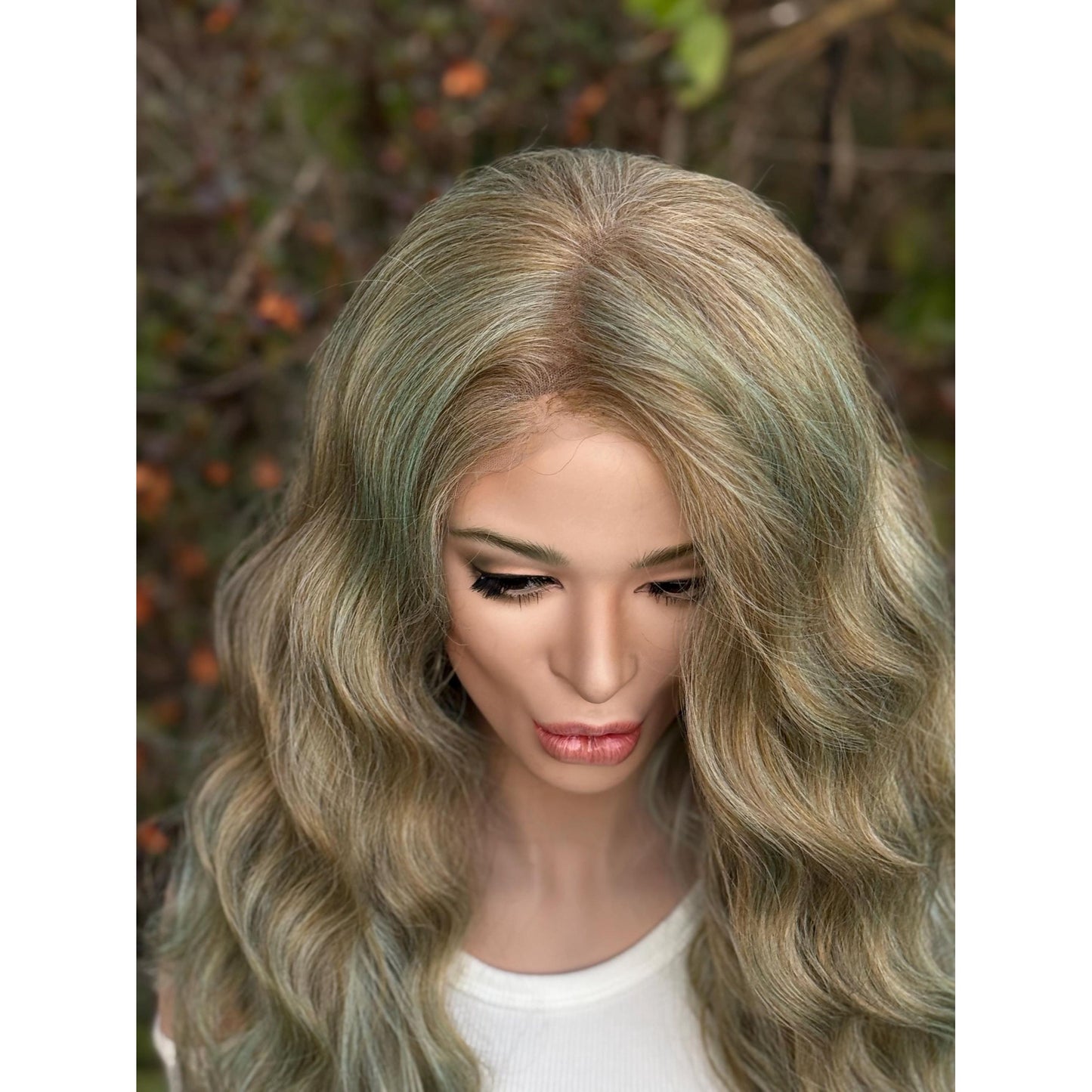 AZURE Blonde Cyan Blue Balayage Wig, Lace Front, 13x6 Hand-Tied, Human Hair Blend