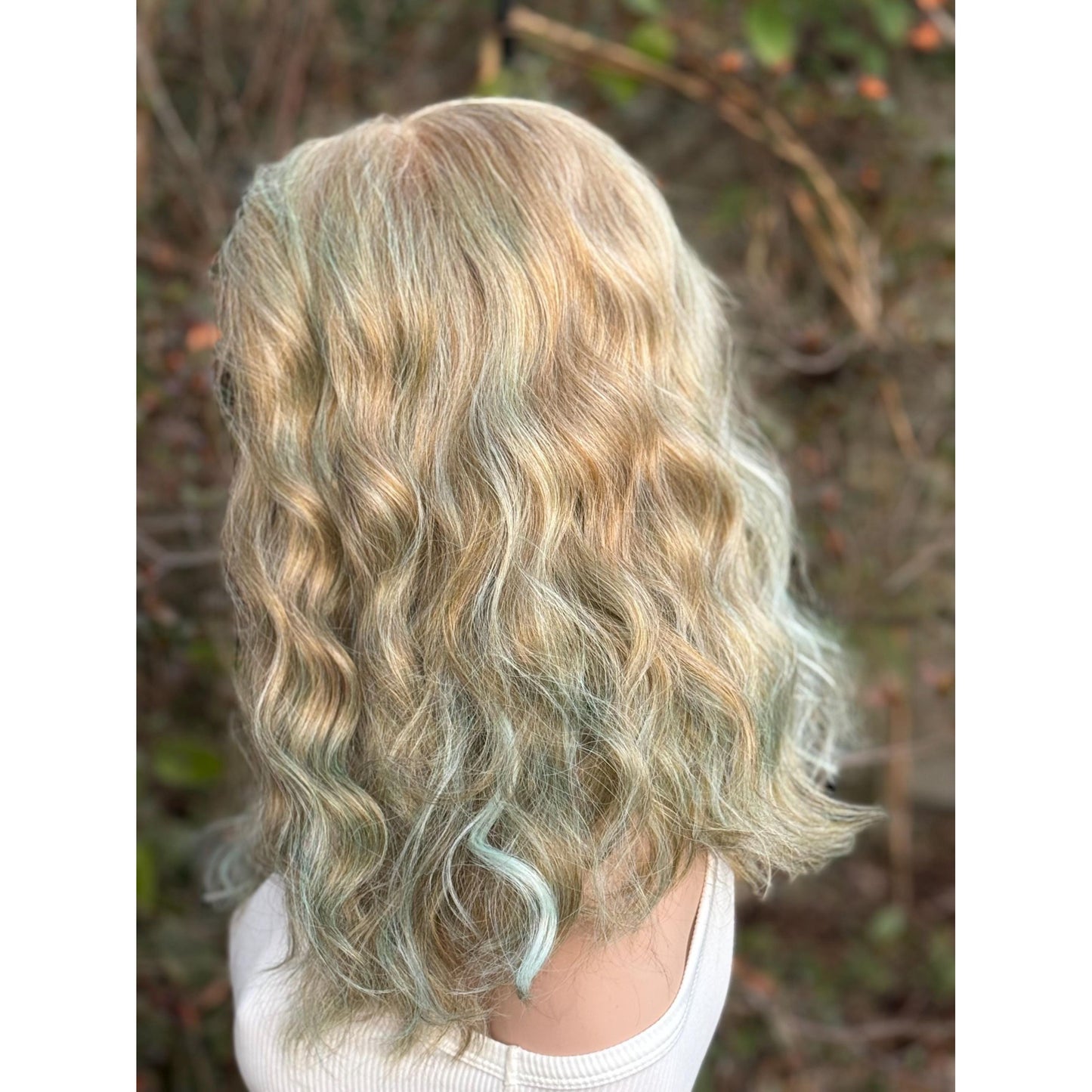 AZURE Blonde Cyan Blue Balayage Wig, Lace Front, 13x6 Hand-Tied, Human Hair Blend