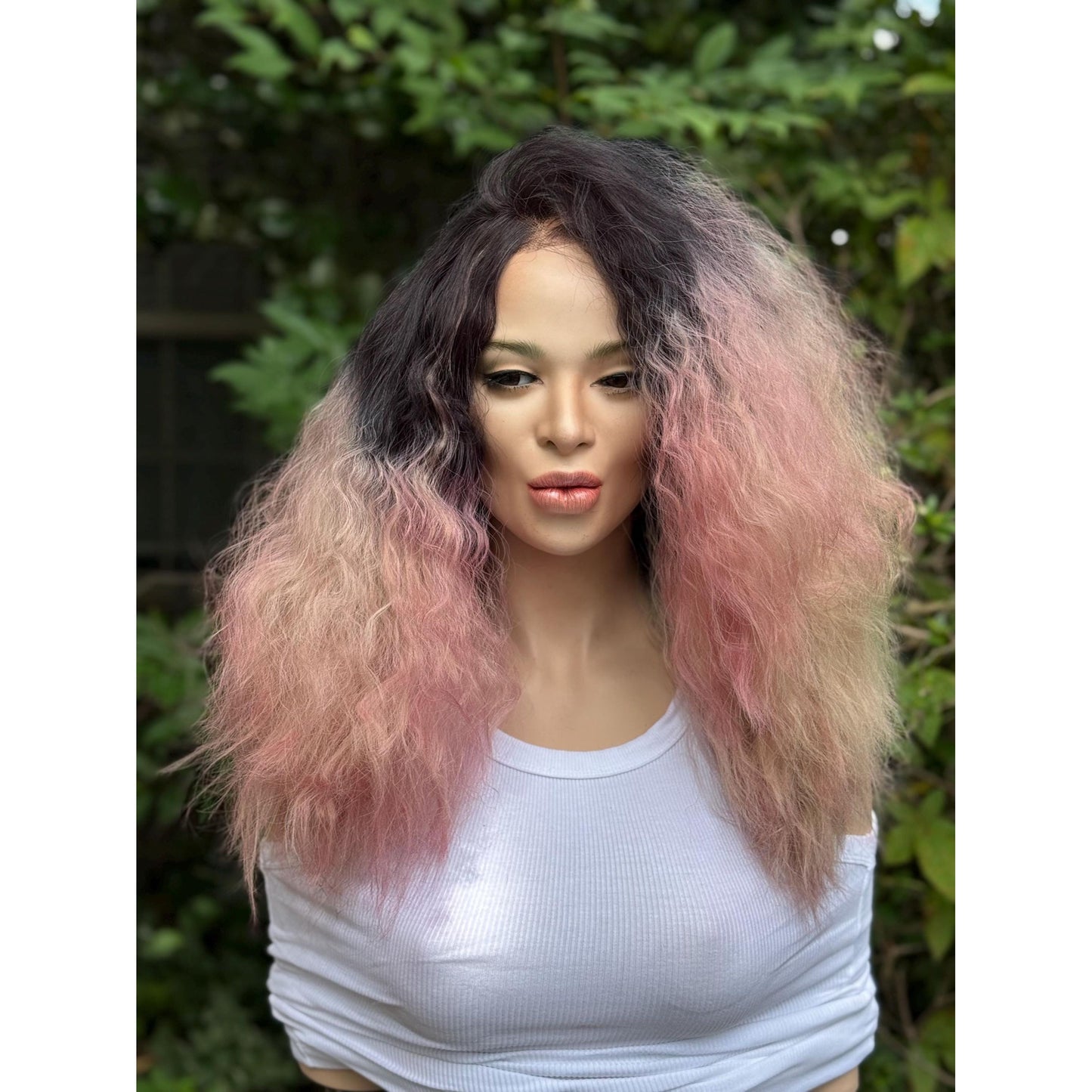STRAWBERRY CRÈME Cherry Blossom Pink Rooty Blonde Balayage Wig, Lace Front, 13x2 Hand-Tied, Human Hair Blend