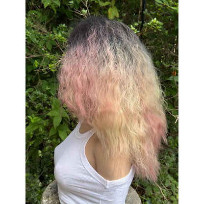 STRAWBERRY CRÈME Cherry Blossom Pink Rooty Blonde Balayage Wig, Lace Front, 13x2 Hand-Tied, Human Hair Blend