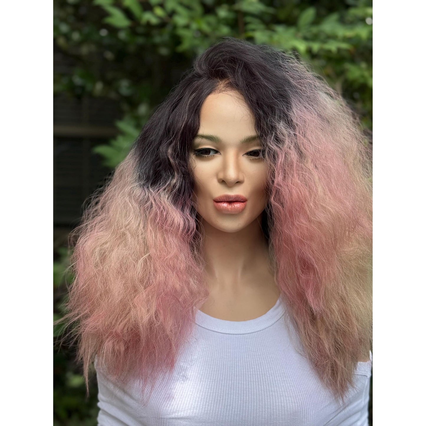 STRAWBERRY CRÈME Cherry Blossom Pink Rooty Blonde Balayage Wig, Lace Front, 13x2 Hand-Tied, Human Hair Blend