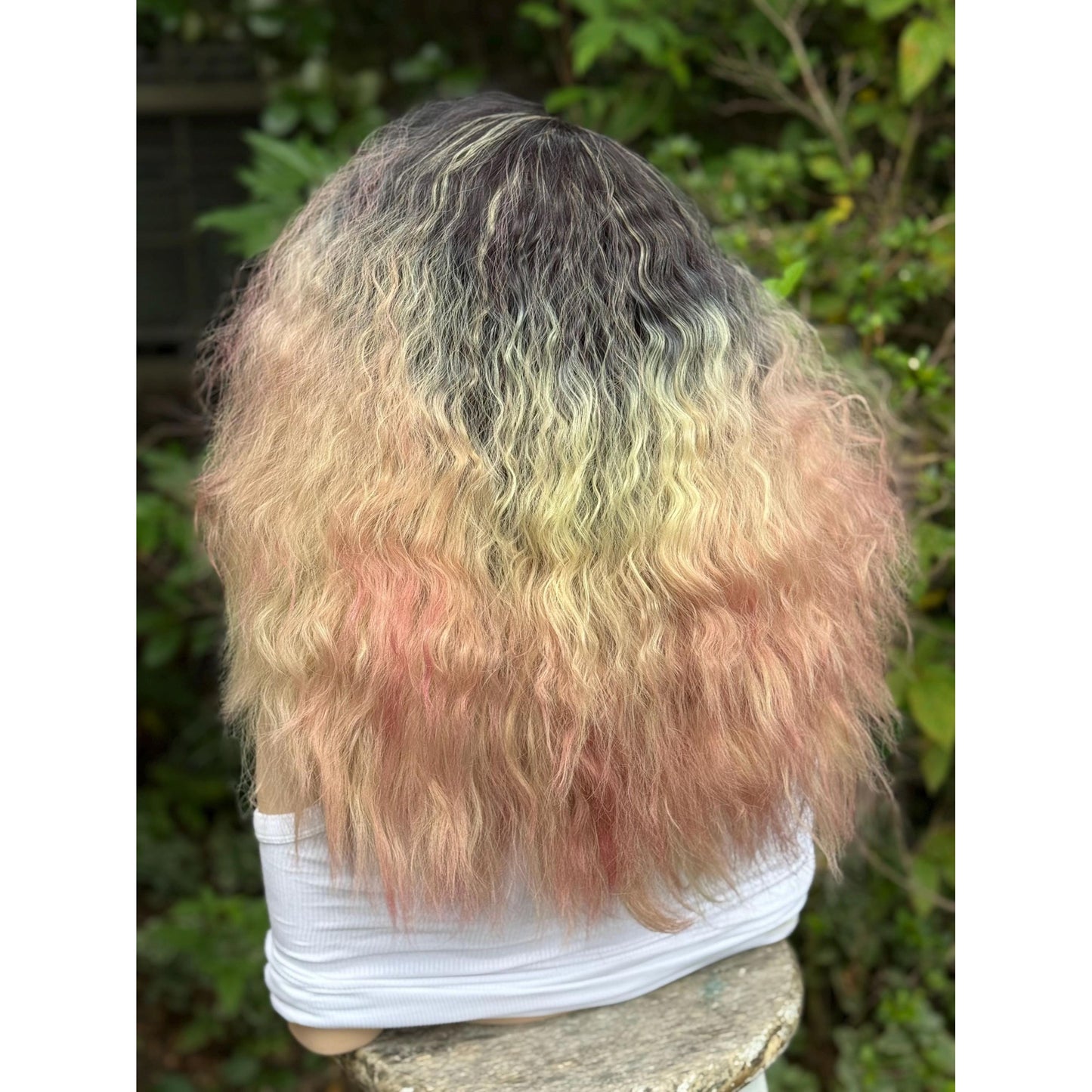 STRAWBERRY CRÈME Cherry Blossom Pink Rooty Blonde Balayage Wig, Lace Front, 13x2 Hand-Tied, Human Hair Blend
