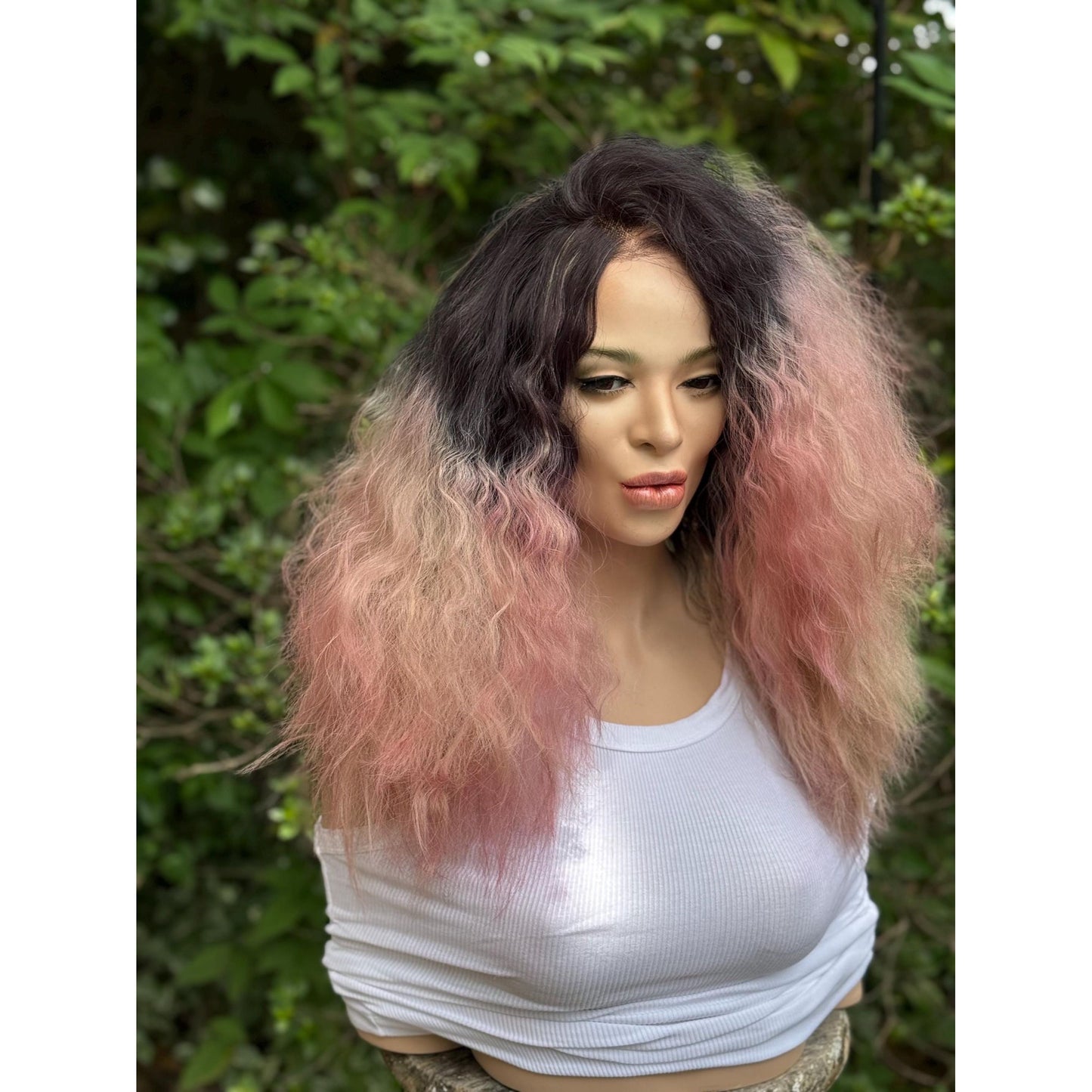STRAWBERRY CRÈME Cherry Blossom Pink Rooty Blonde Balayage Wig, Lace Front, 13x2 Hand-Tied, Human Hair Blend