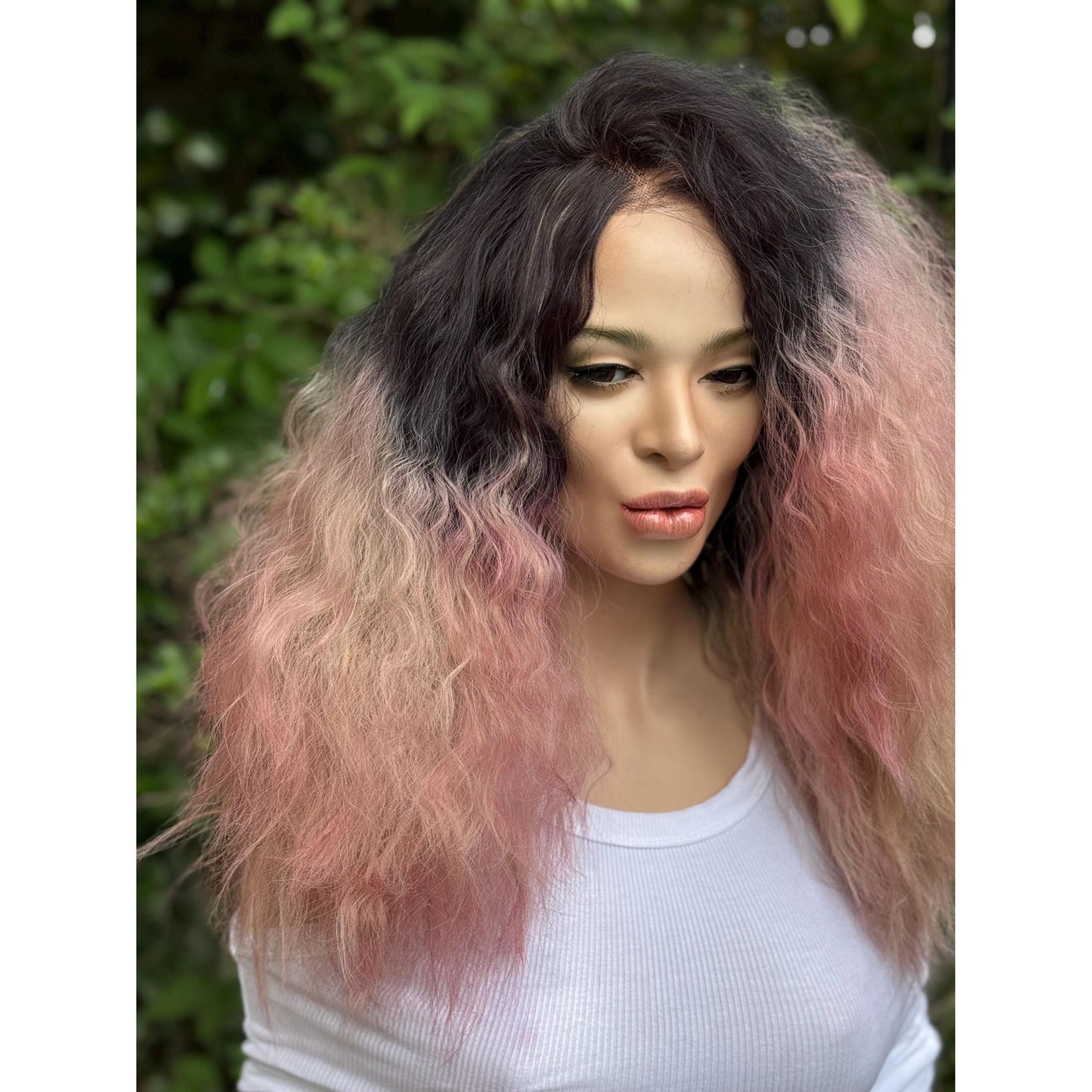 STRAWBERRY CRÈME Cherry Blossom Pink Rooty Blonde Balayage Wig, Lace Front, 13x2 Hand-Tied, Human Hair Blend