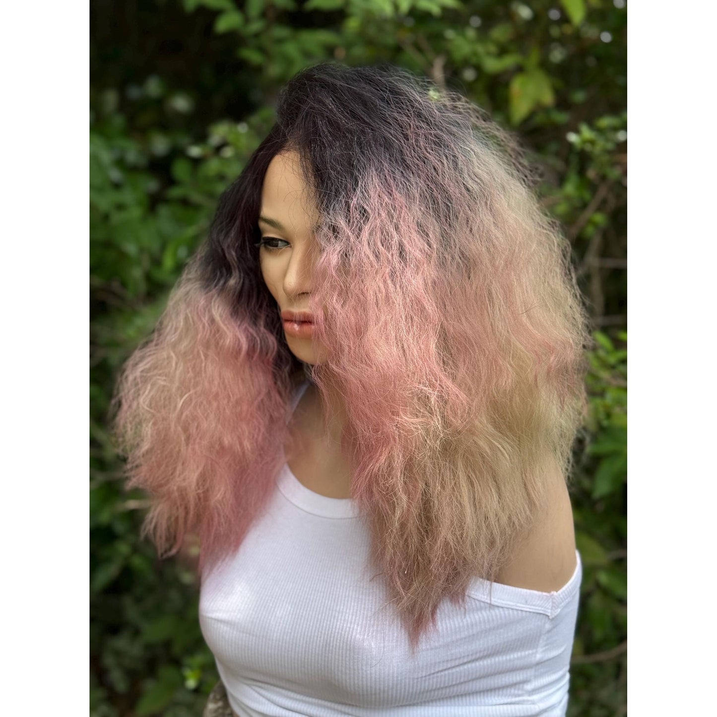 STRAWBERRY CRÈME Cherry Blossom Pink Rooty Blonde Balayage Wig, Lace Front, 13x2 Hand-Tied, Human Hair Blend