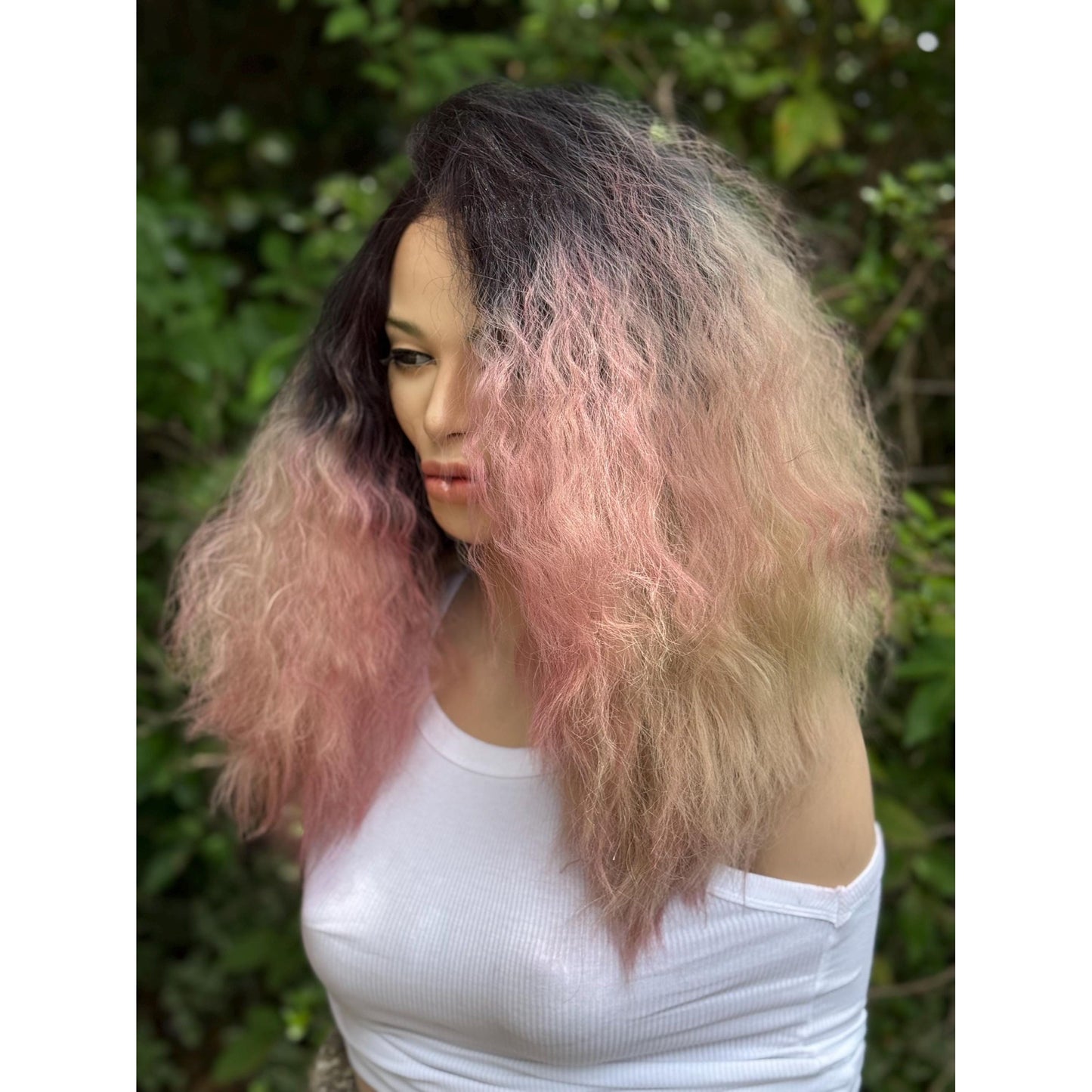 STRAWBERRY CRÈME Cherry Blossom Pink Rooty Blonde Balayage Wig, Lace Front, 13x2 Hand-Tied, Human Hair Blend