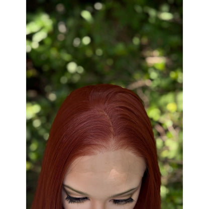 Copper Ginger Classic Blunt Cut Premium Human Hair Blend Wig 13x4 Free Part