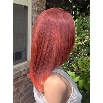 Copper Ginger Classic Blunt Cut Premium Human Hair Blend Wig 13x4 Free Part