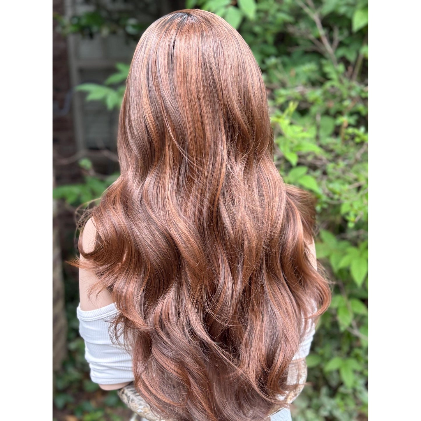 ELIZA Cinnamon Brown Balayage Wig, Lace Front, 13x4 Hand-Tied, Human Hair Blend