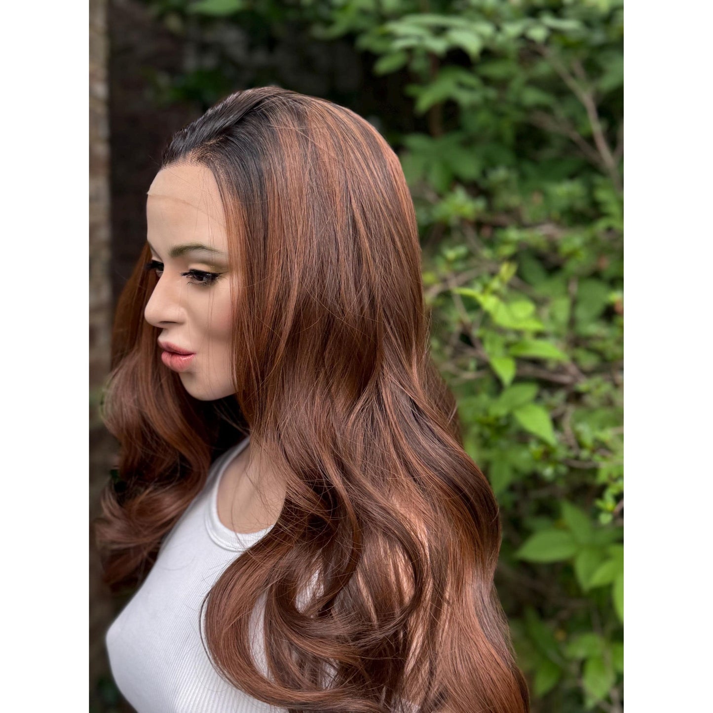 ELIZA Cinnamon Brown Balayage Wig, Lace Front, 13x4 Hand-Tied, Human Hair Blend