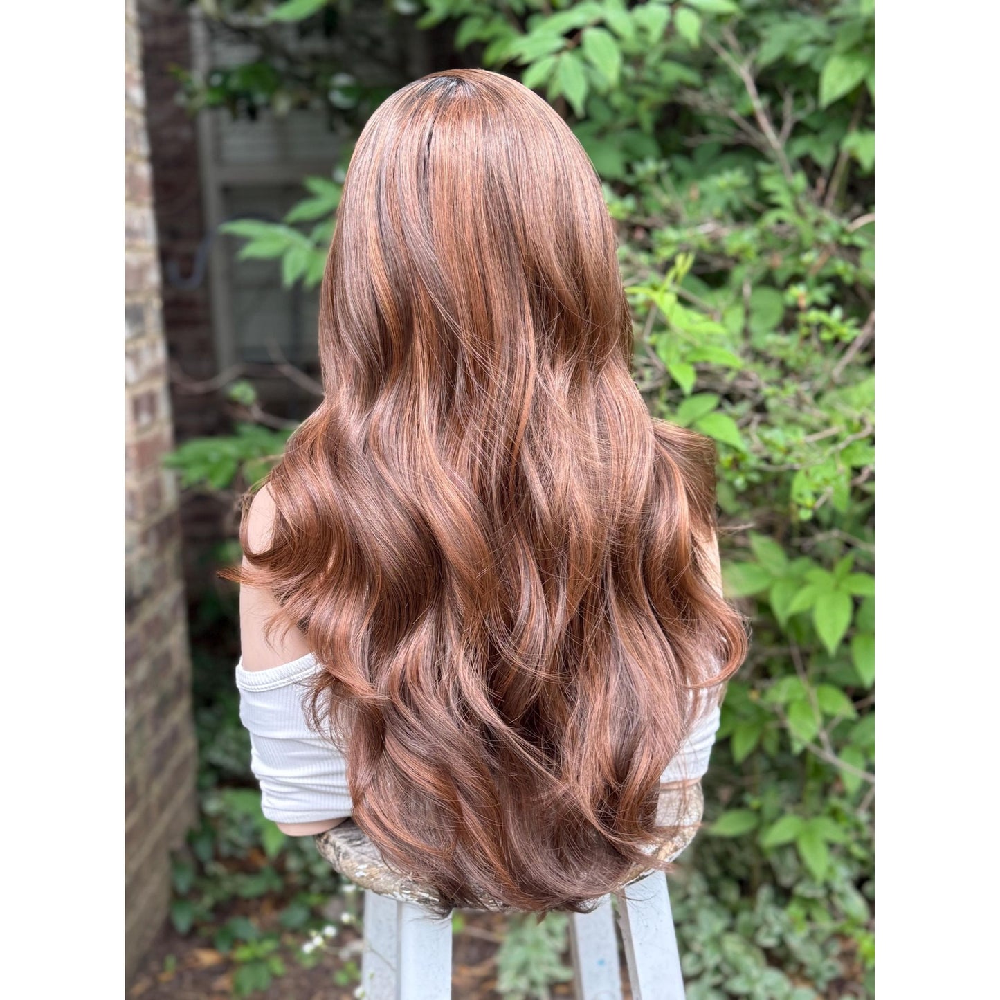 ELIZA Cinnamon Brown Balayage Wig, Lace Front, 13x4 Hand-Tied, Human Hair Blend