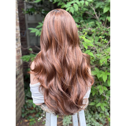 ELIZA Cinnamon Brown Balayage Wig, Lace Front, 13x4 Hand-Tied, Human Hair Blend