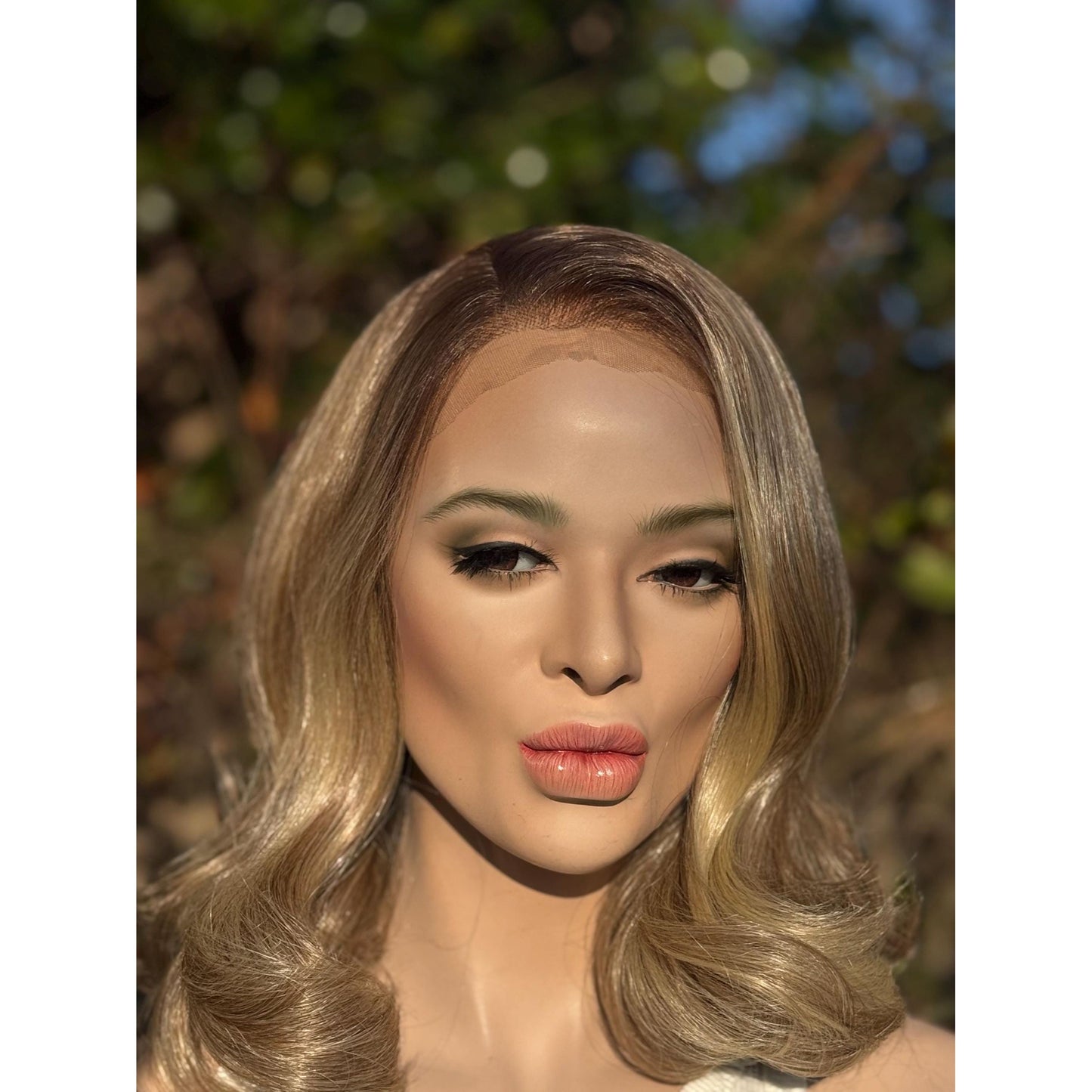 DOVE Bixie Cut Short Bob Human Hair Blend Wig, Light Pecan Blonde Swirl, Lace Front (9 Inch)