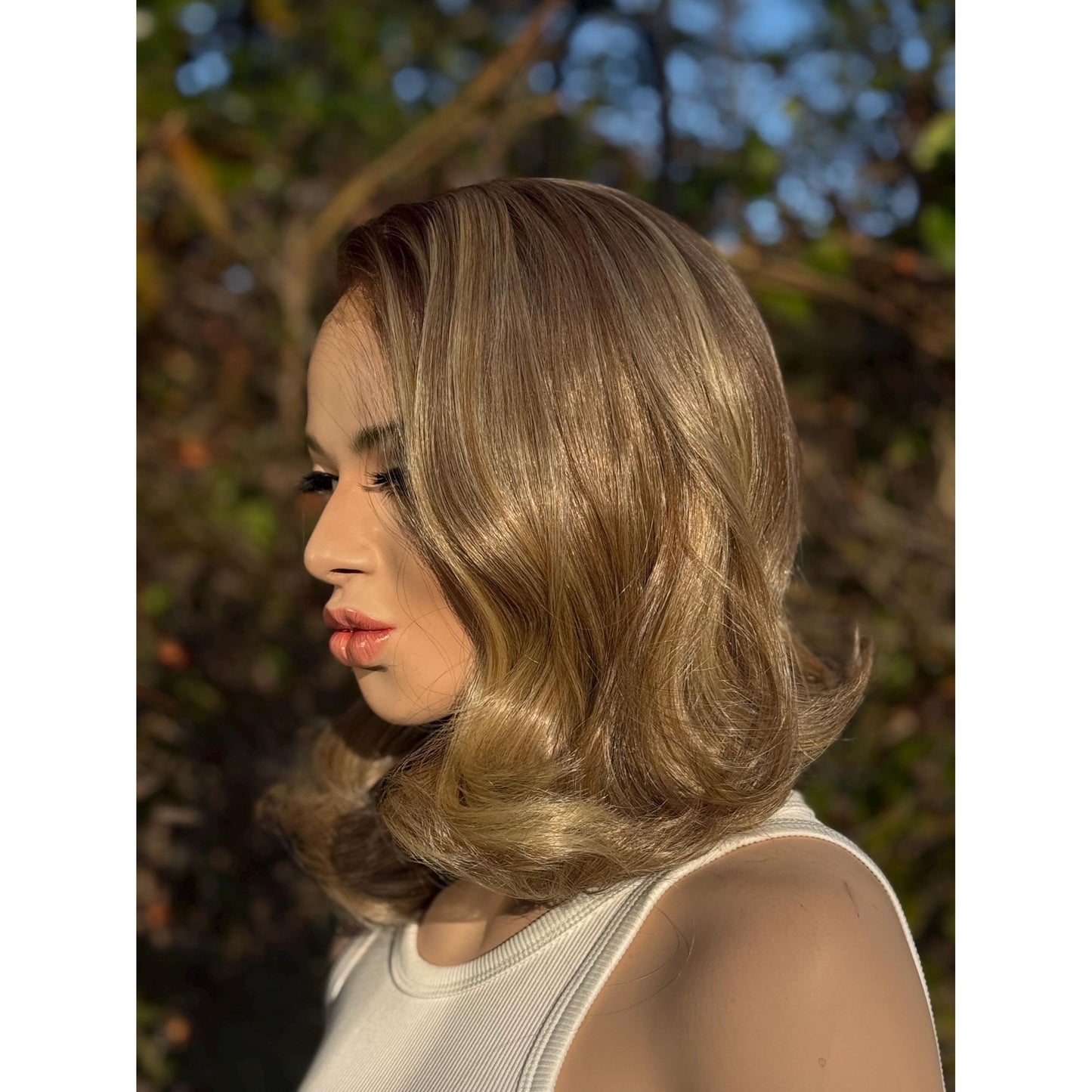 DOVE Bixie Cut Short Bob Human Hair Blend Wig, Light Pecan Blonde Swirl, Lace Front (9 Inch)