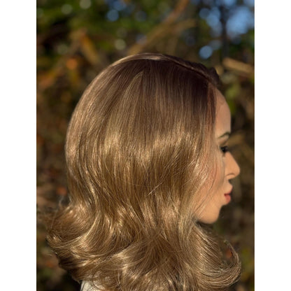 DOVE Bixie Cut Short Bob Human Hair Blend Wig, Light Pecan Blonde Swirl, Lace Front (9 Inch)