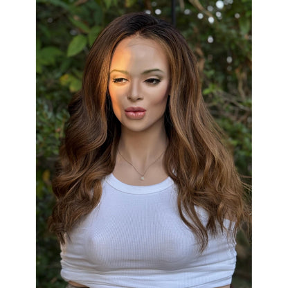 TESSA Toasted Honey Cider Brown Balayage Wig, HD Invisible Transparent Lace Front, 100% Luxury Human Hair Wig