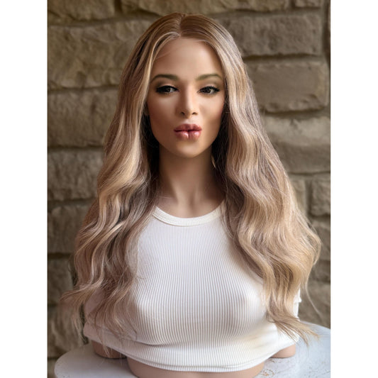 RYAN Blonde Hair Natural Roots Multidimensional Balayage Highlights HD Invisible Transparent Lace Front 100% Human Hair Wig, Custom Made to Order