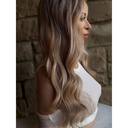 RYAN Blonde Hair Natural Roots Multidimensional Balayage Highlights HD Invisible Transparent Lace Front 100% Human Hair Wig, Custom Made to Order