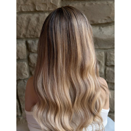 RYAN Blonde Hair Natural Roots Multidimensional Balayage Highlights HD Invisible Transparent Lace Front 100% Human Hair Wig, Custom Made to Order