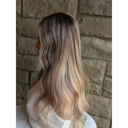 RYAN Blonde Hair Natural Roots Multidimensional Balayage Highlights HD Invisible Transparent Lace Front 100% Human Hair Wig, Custom Made to Order