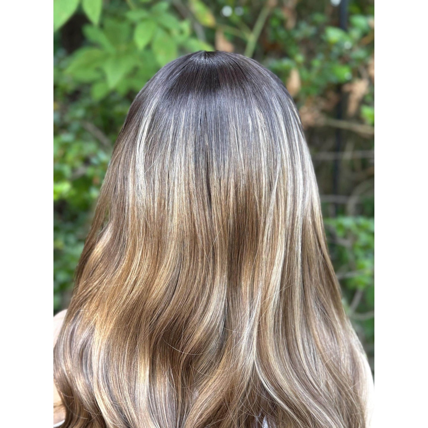BRISTOL Chocolate Brown Blonde Highlights Wig,  Human Hair Blend Lace Front, 13x4 Hand-Tied Lace Top