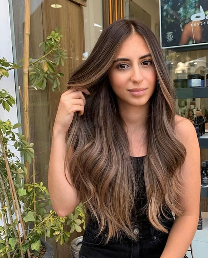 Chocolate Brown Mocha Mousse Blonde Balayage Wig / Virgin 100% Human Hair Wig / Long Wavy Lace Front Wig / Ombré Wig / 150 Density Wig