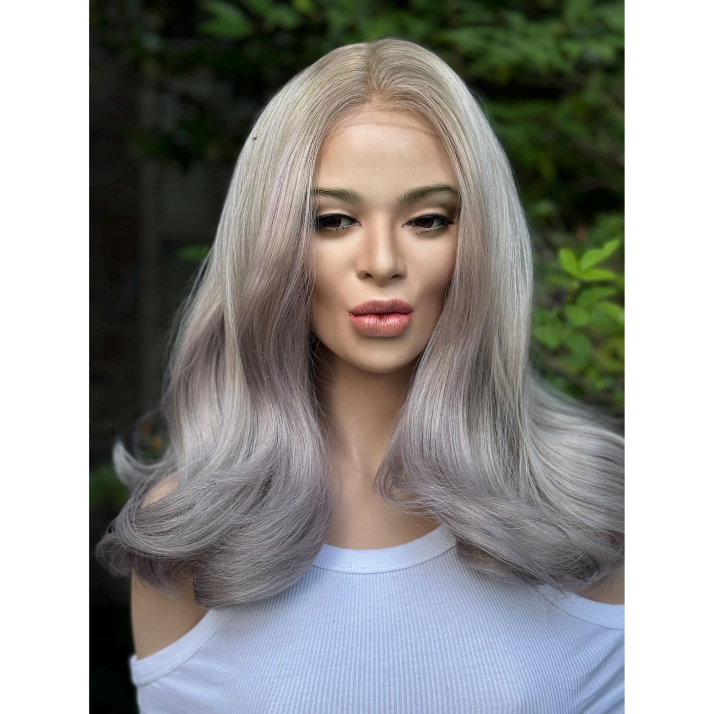 STORMI Cloudy Grey Hints of Misty Purple Fog Balayage Wig, Blonde Lace Front, 13x6 Hand-Tied, Human Hair Blend