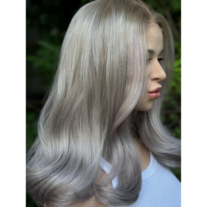STORMI Cloudy Grey Hints of Misty Purple Fog Balayage Wig, Blonde Lace Front, 13x6 Hand-Tied, Human Hair Blend