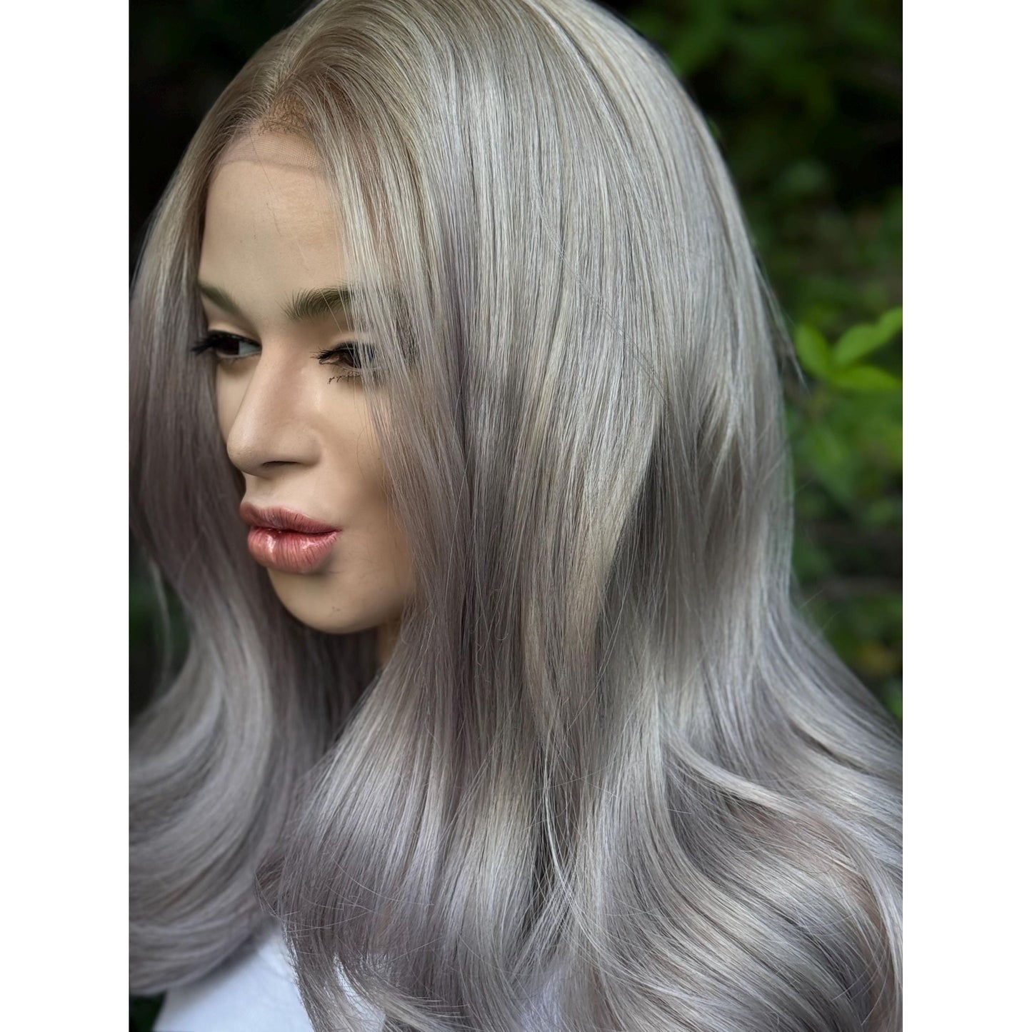 STORMI Cloudy Grey Hints of Misty Purple Fog Balayage Wig, Blonde Lace Front, 13x6 Hand-Tied, Human Hair Blend