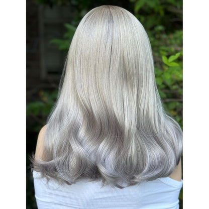 STORMI Cloudy Grey Hints of Misty Purple Fog Balayage Wig, Blonde Lace Front, 13x6 Hand-Tied, Human Hair Blend