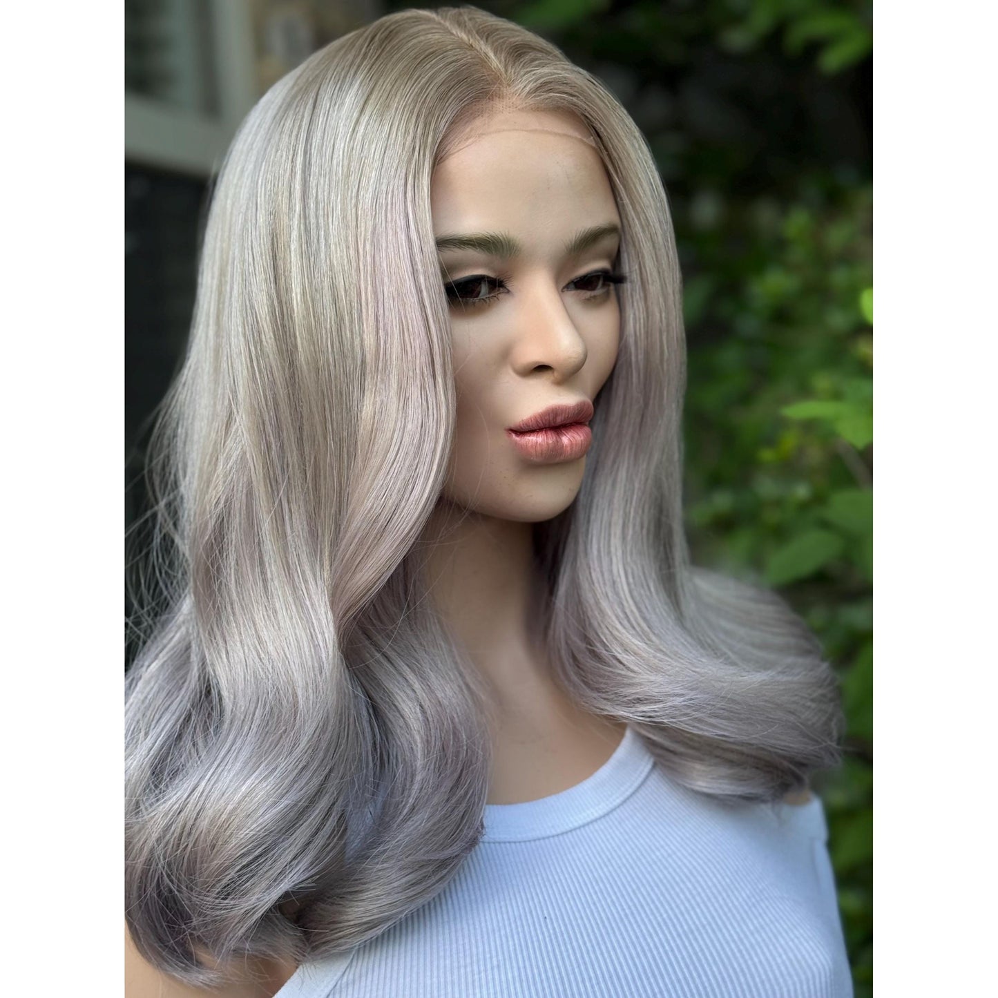 STORMI Cloudy Grey Hints of Misty Purple Fog Balayage Wig, Blonde Lace Front, 13x6 Hand-Tied, Human Hair Blend