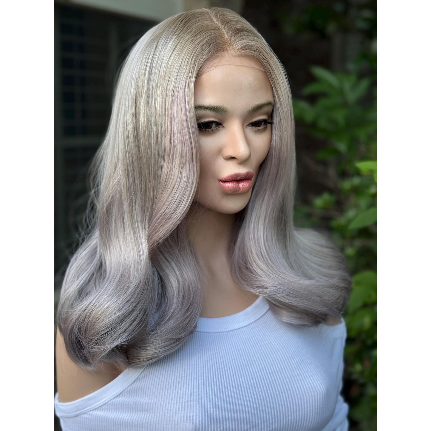 STORMI Cloudy Grey Hints of Misty Purple Fog Balayage Wig, Blonde Lace Front, 13x6 Hand-Tied, Human Hair Blend
