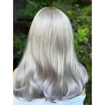 STORMI Cloudy Grey Hints of Misty Purple Fog Balayage Wig, Blonde Lace Front, 13x6 Hand-Tied, Human Hair Blend