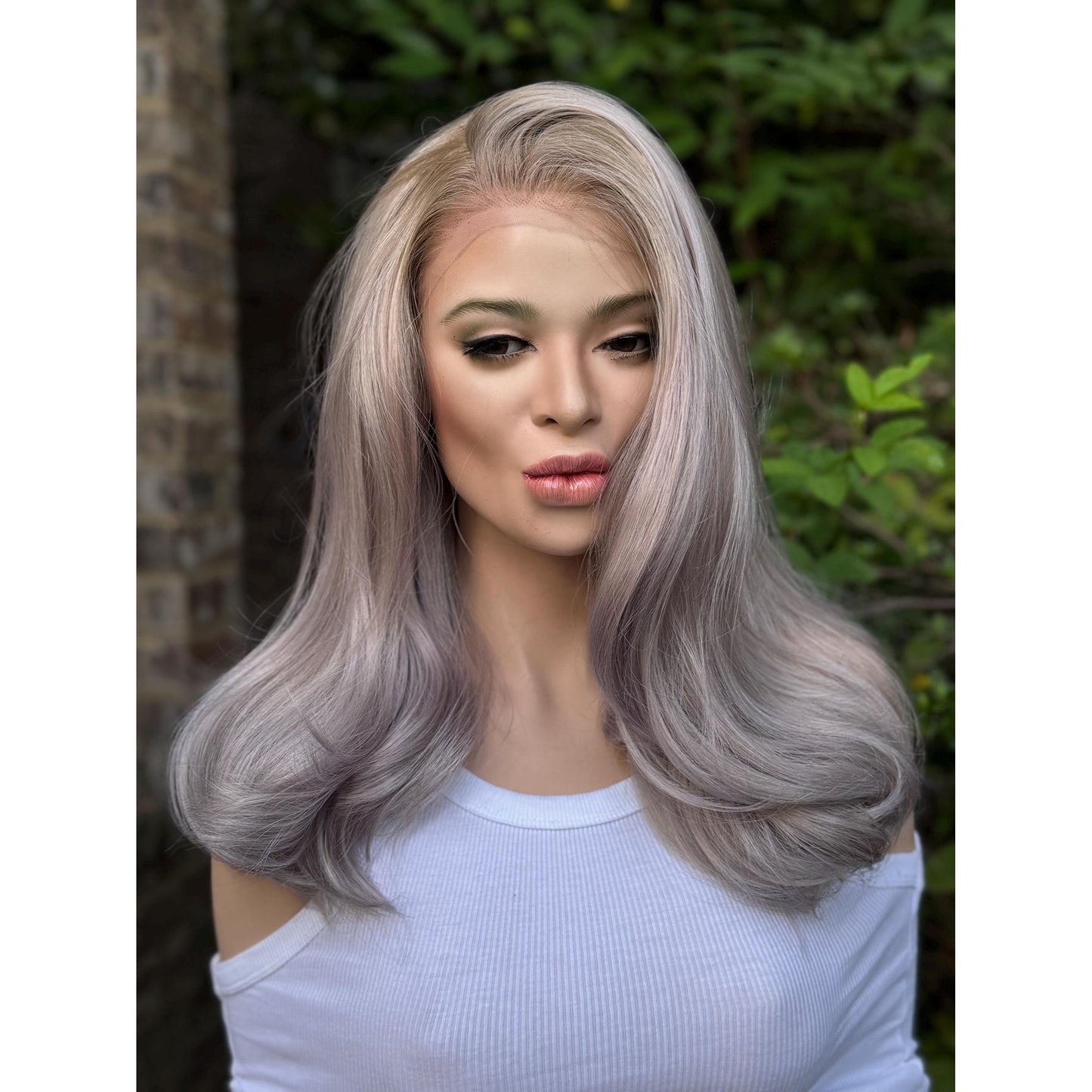 STORMI Cloudy Grey Hints of Misty Purple Fog Balayage Wig, Blonde Lace Front, 13x6 Hand-Tied, Human Hair Blend