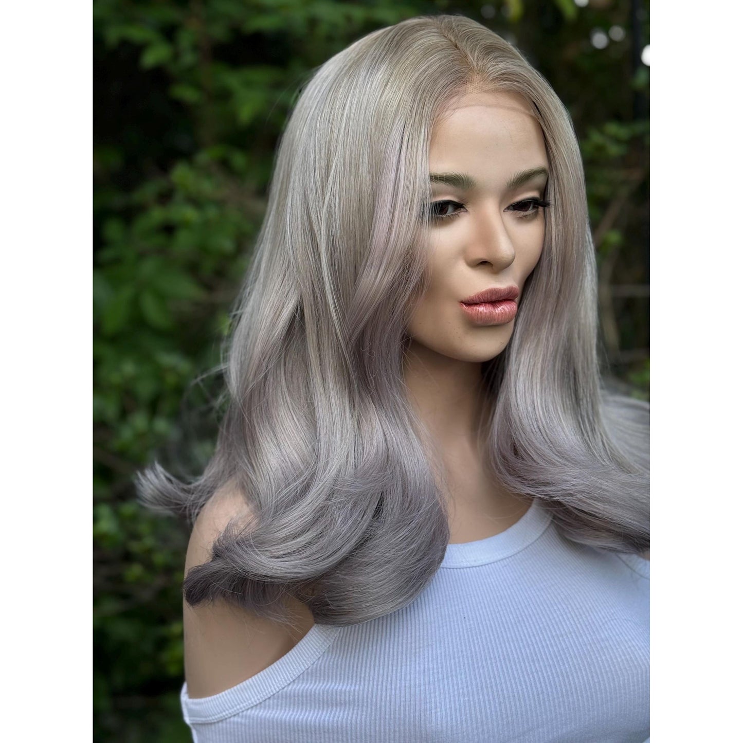 STORMI Cloudy Grey Hints of Misty Purple Fog Balayage Wig, Blonde Lace Front, 13x6 Hand-Tied, Human Hair Blend