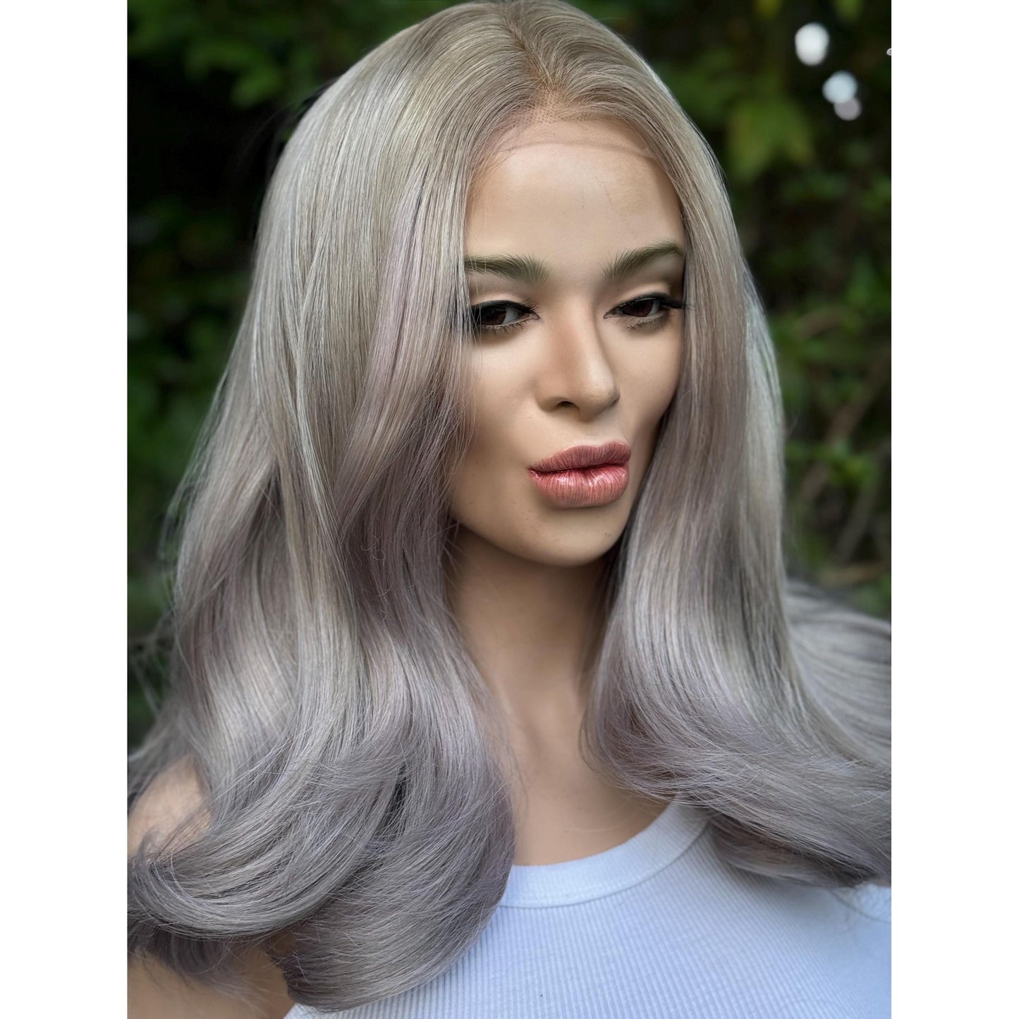 STORMI Cloudy Grey Hints of Misty Purple Fog Balayage Wig, Blonde Lace Front, 13x6 Hand-Tied, Human Hair Blend